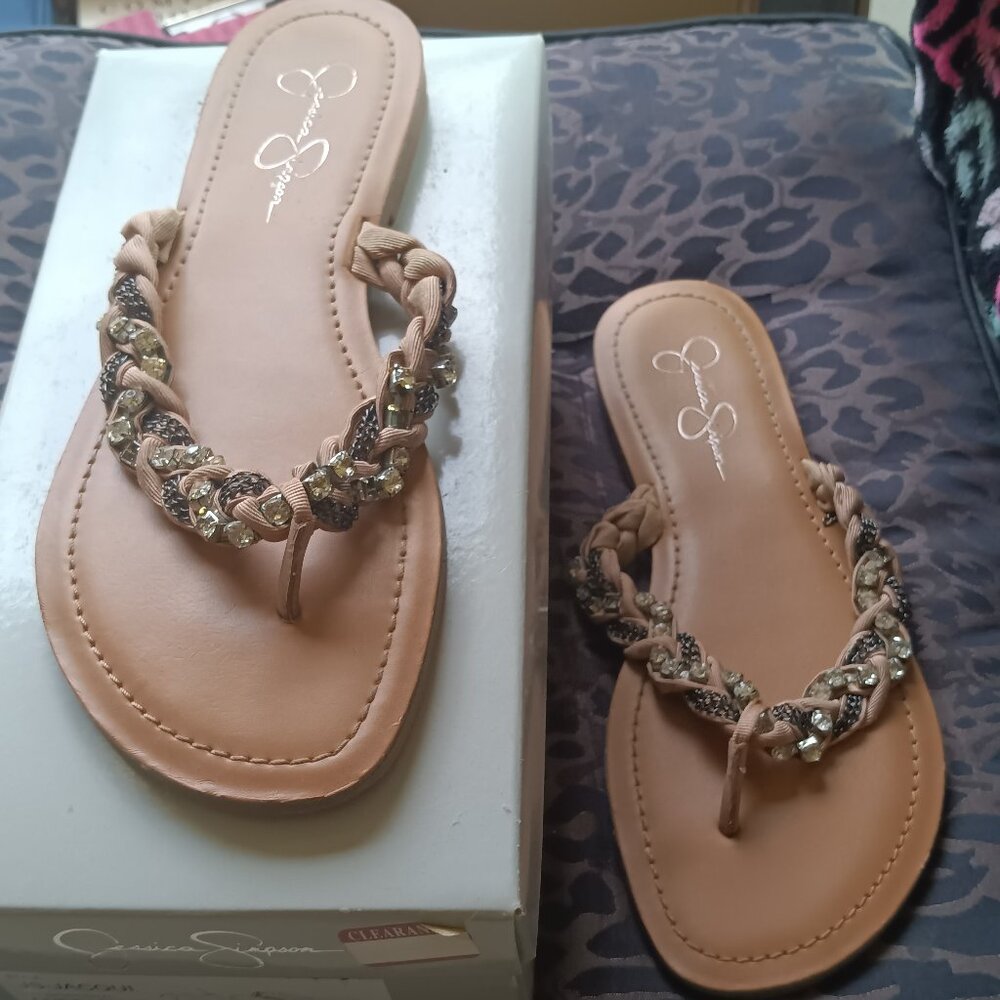 Massimo and Jessica Simpson flat sandal(dark,tan,,black,stiching,cream,red)
